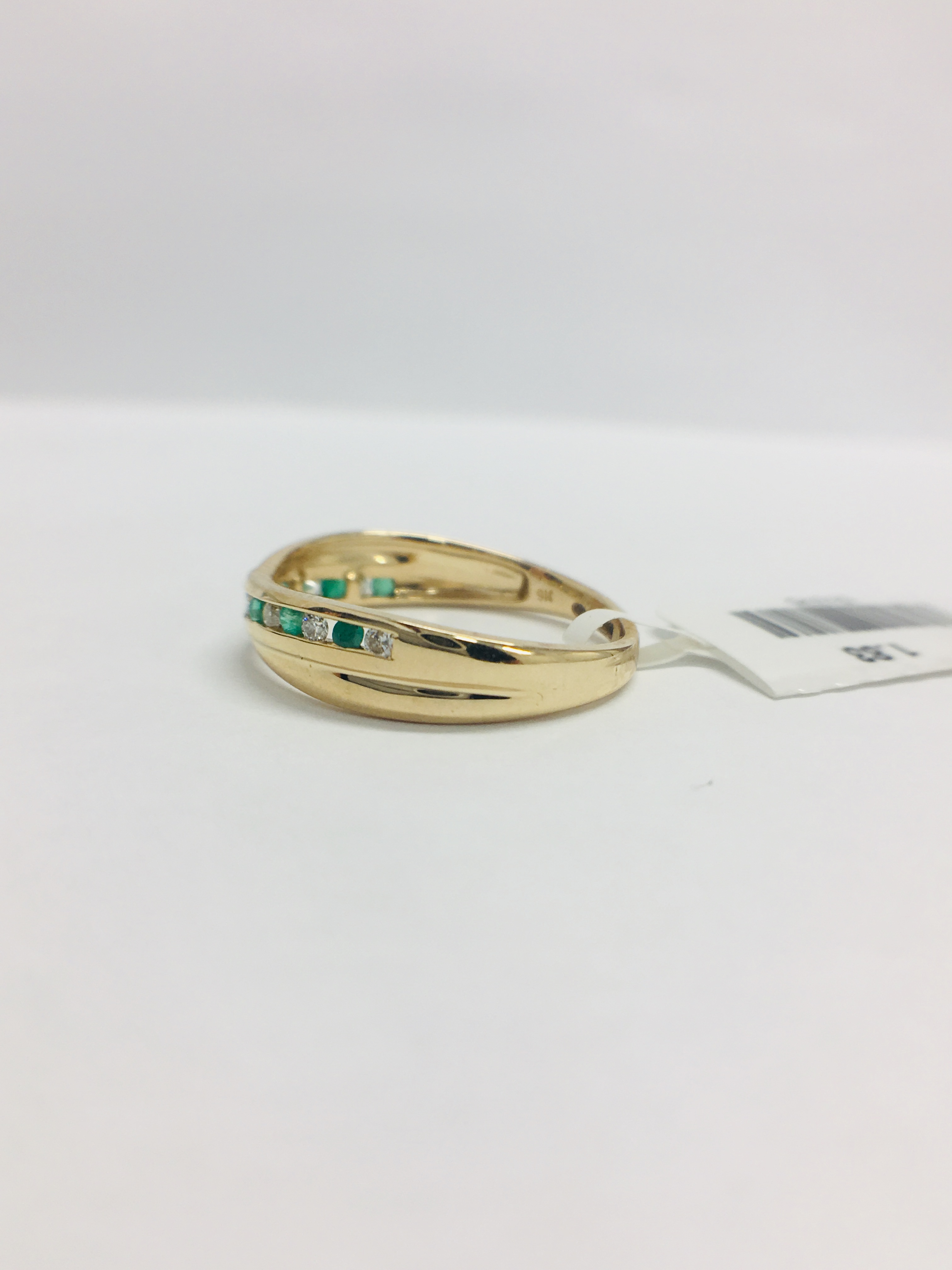 9Ct Yellow Gold Emerald Diamond Crossover Band Ring, - Image 4 of 11