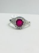 Platinum Diamond Halo Stylke Ruby Cluster Ring,