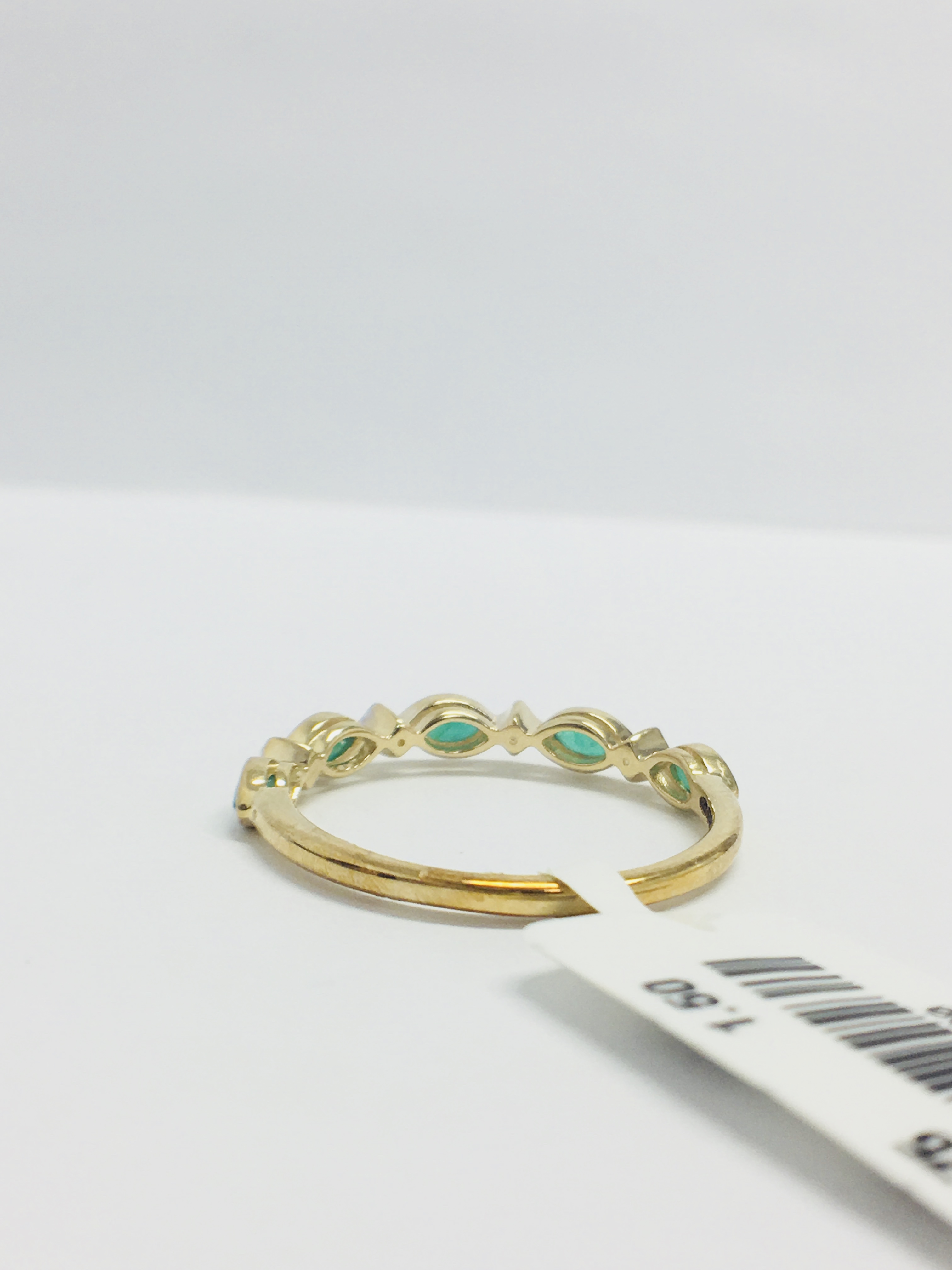 9Ct Yellow Gold Emerald Diamond Band Ring, - Image 5 of 9