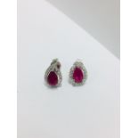 9Ct White Gold Ruby Diamond Earrings ,