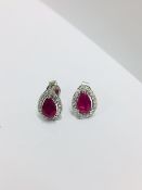 9Ct White Gold Ruby Diamond Earrings ,