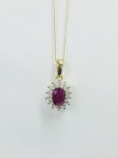 9K Ruby Diamond Cluster Pendant,