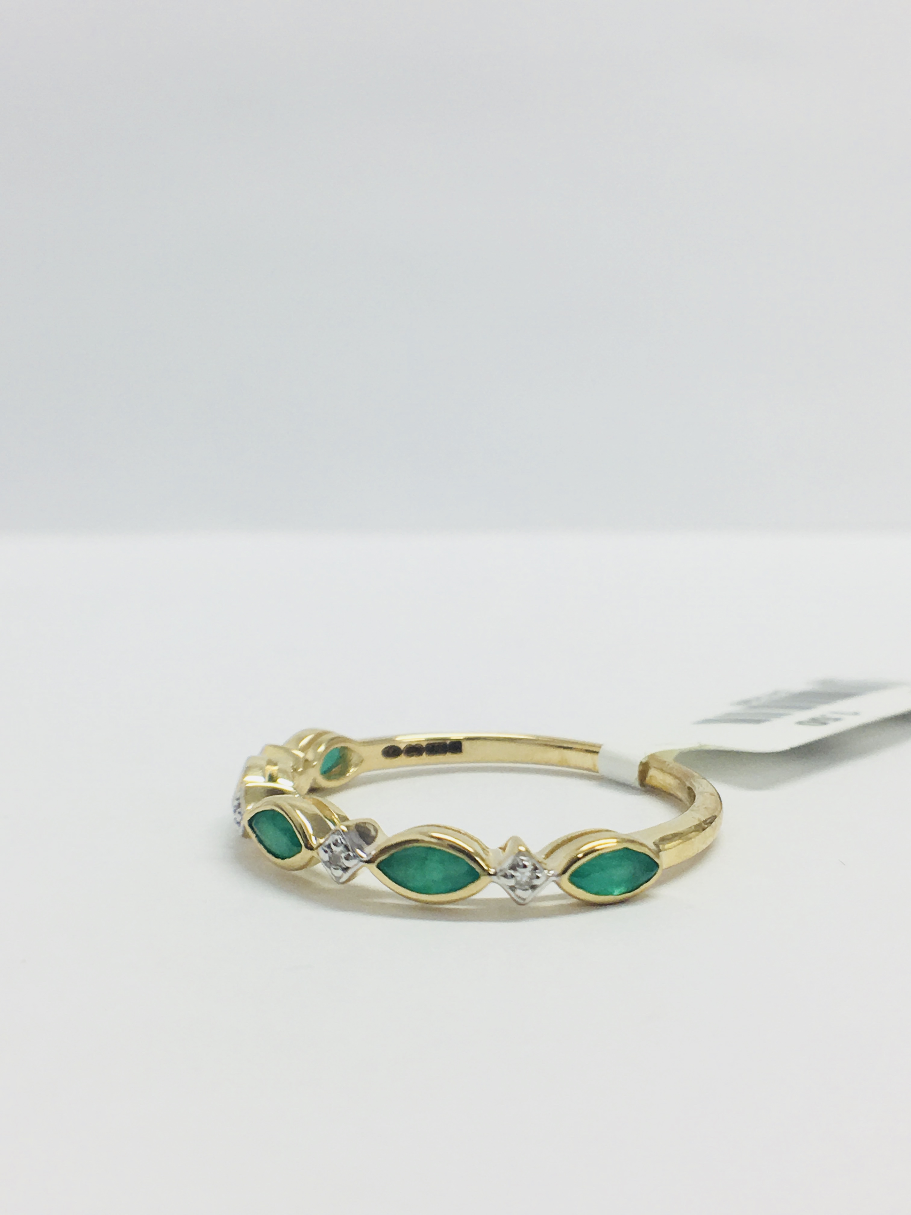 9Ct Yellow Gold Emerald Diamond Band Ring, - Image 2 of 9