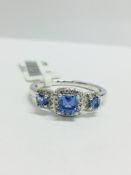 9Ct White Gold Tanzanite/Diamond Trilogy Ring,