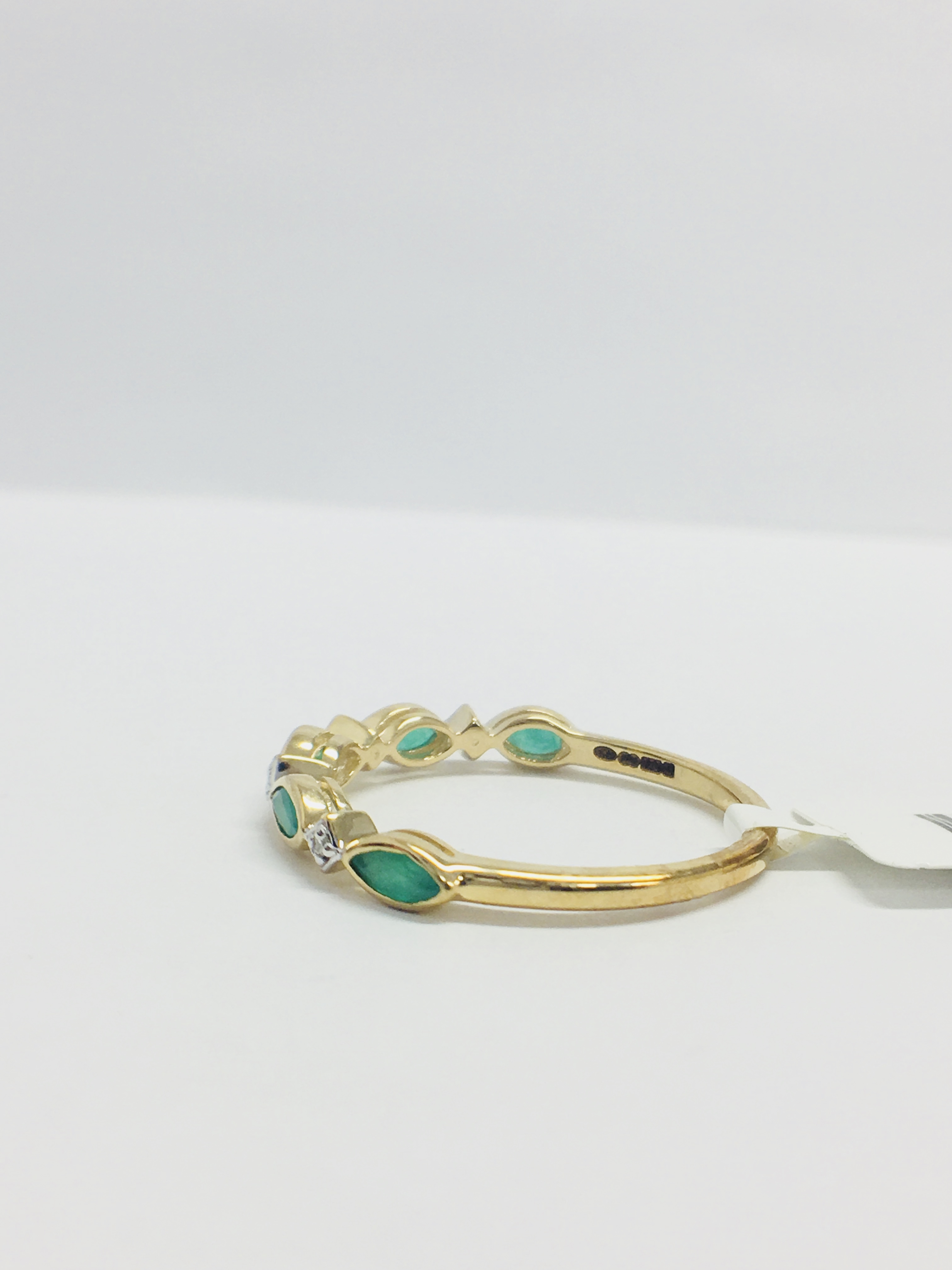9Ct Yellow Gold Emerald Diamond Band Ring, - Image 4 of 9