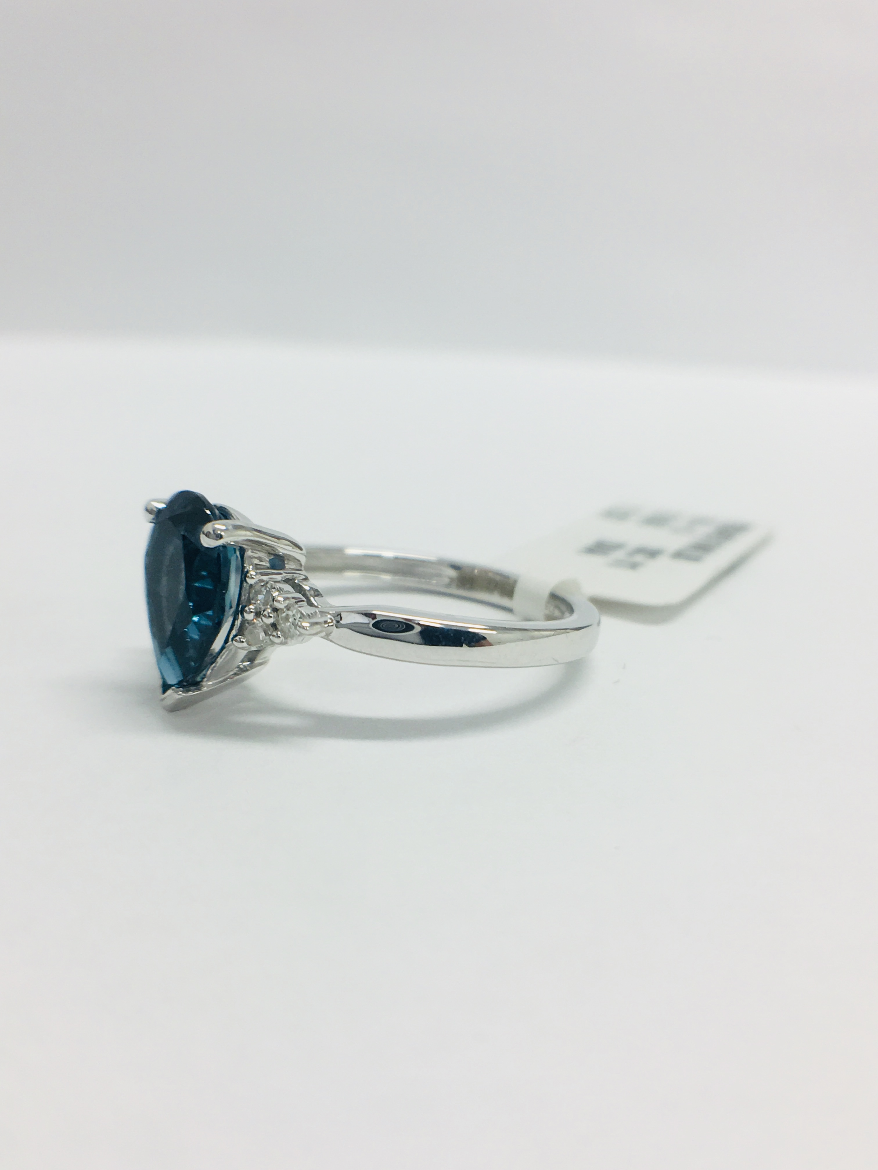 9Ct White Gold Blue Topaz Diamond Navette Style Dress Ring, - Image 2 of 11