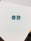 9Ct Yellow Gold Blue Topaz And Diamond Stud Earrings,