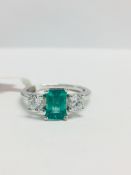 Platinum Emerald & Diamond 3 Stone Ring,