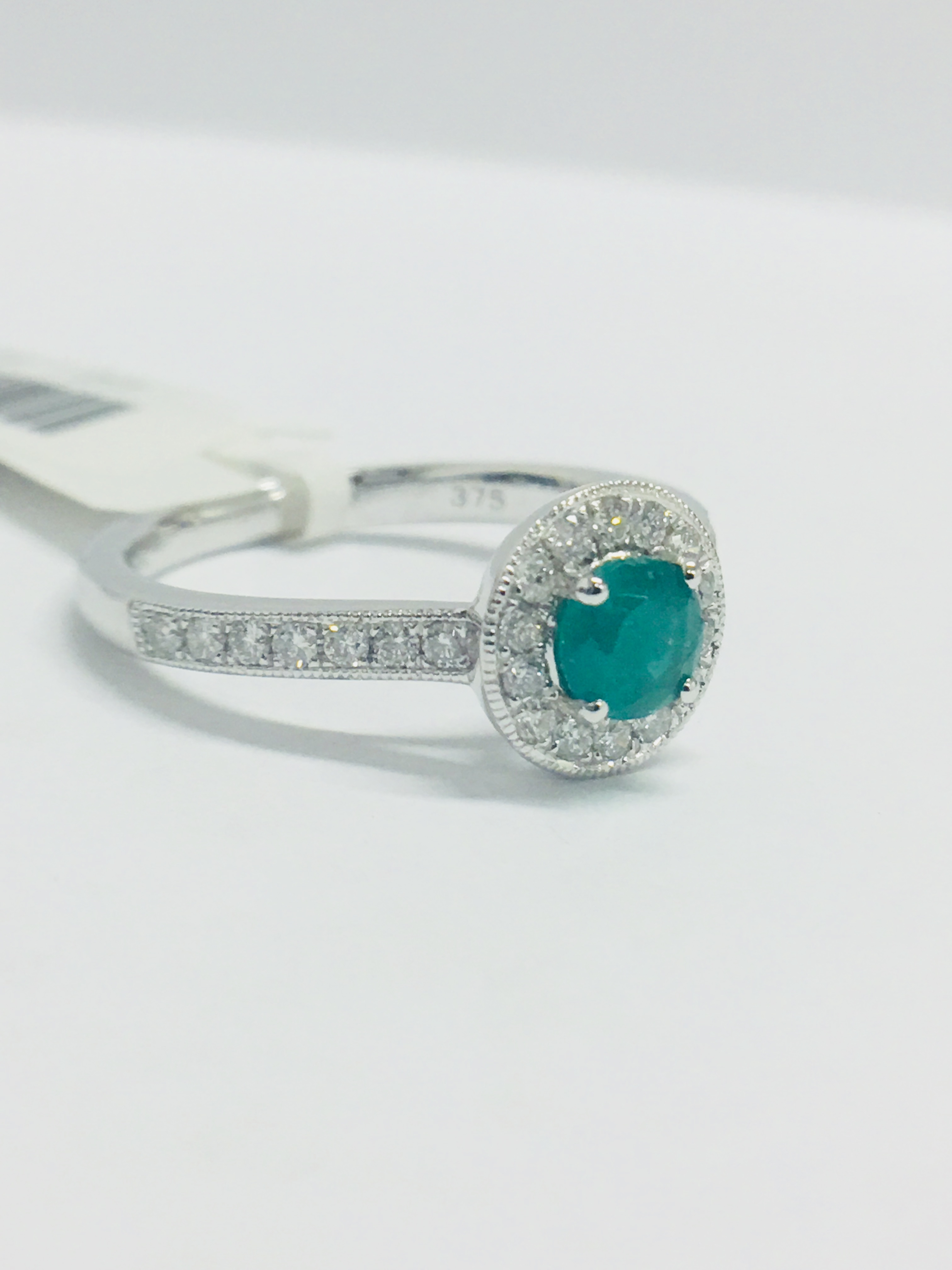 9Ct White Gold Emerald Diamond Cluster Ring, - Image 6 of 7