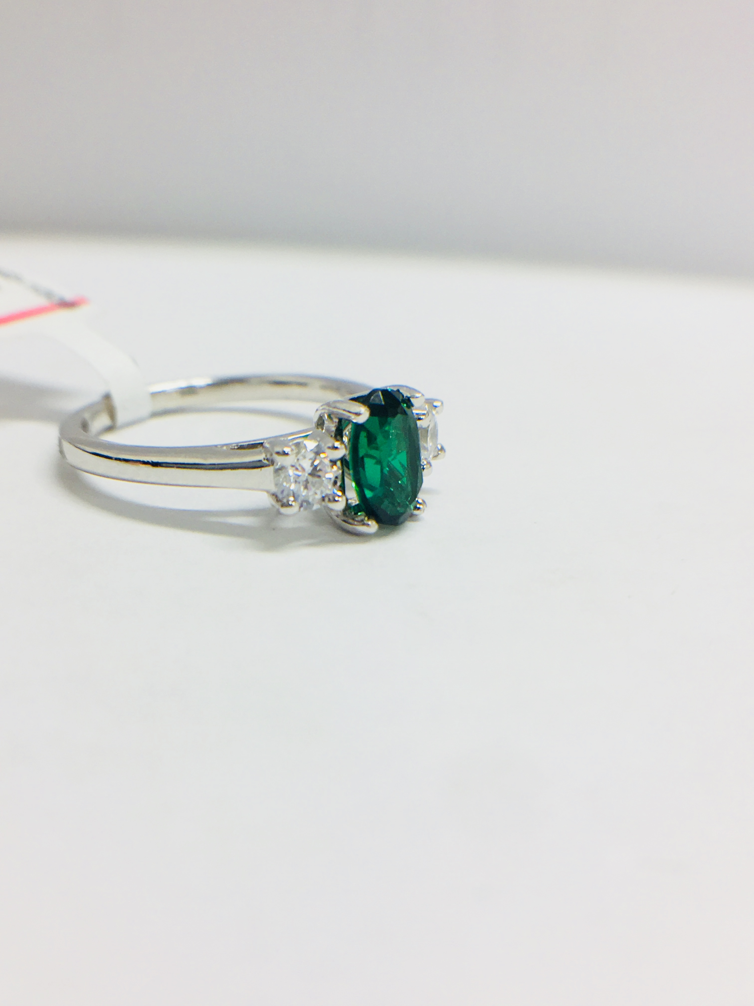 Platinum Emerald & Diamond Trilogy Ring, - Image 7 of 10