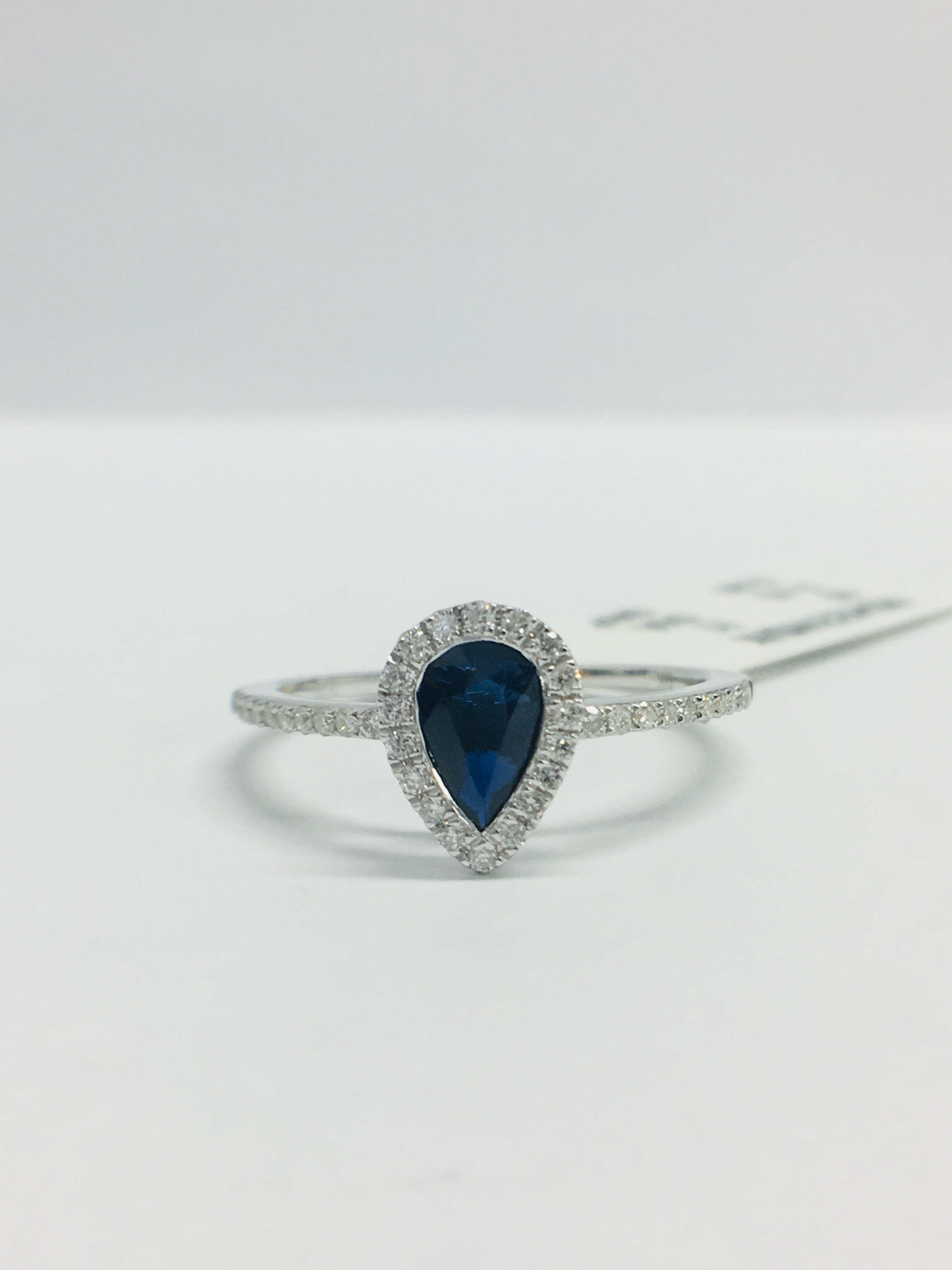 9Ct White Pearshape Sapphire Diamond Ring,