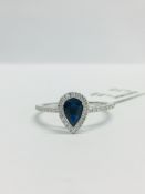 9Ct White Pearshape Sapphire Diamond Ring,