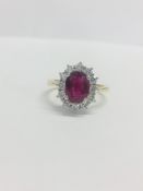 18Ct Ruby And Diamond Cluster Ring,