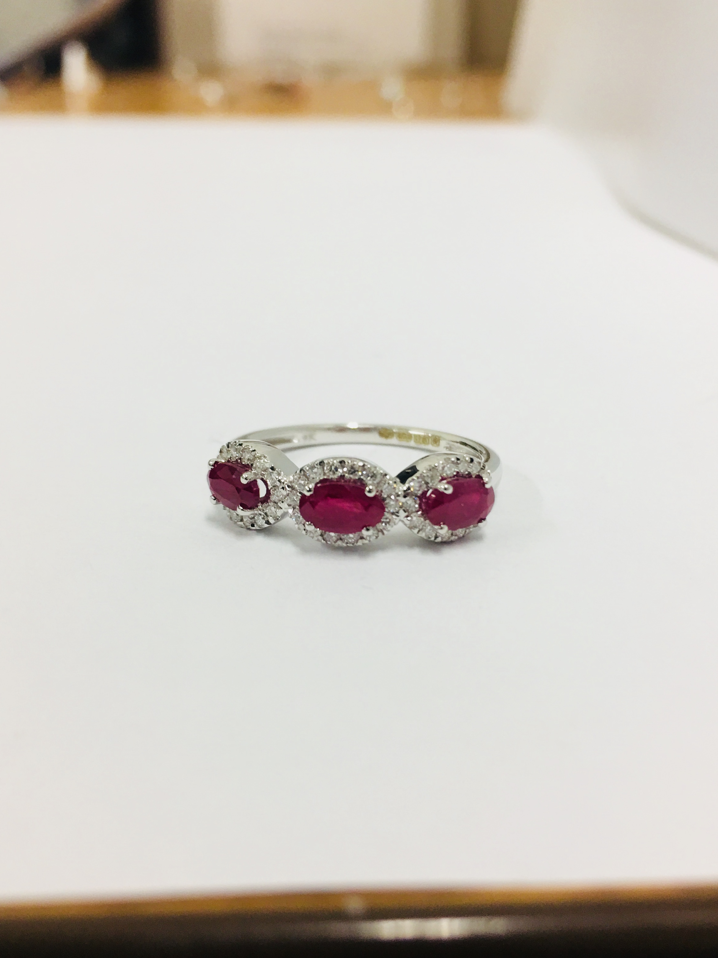 9Ct Ruby Diamond Halo Style Ring ,