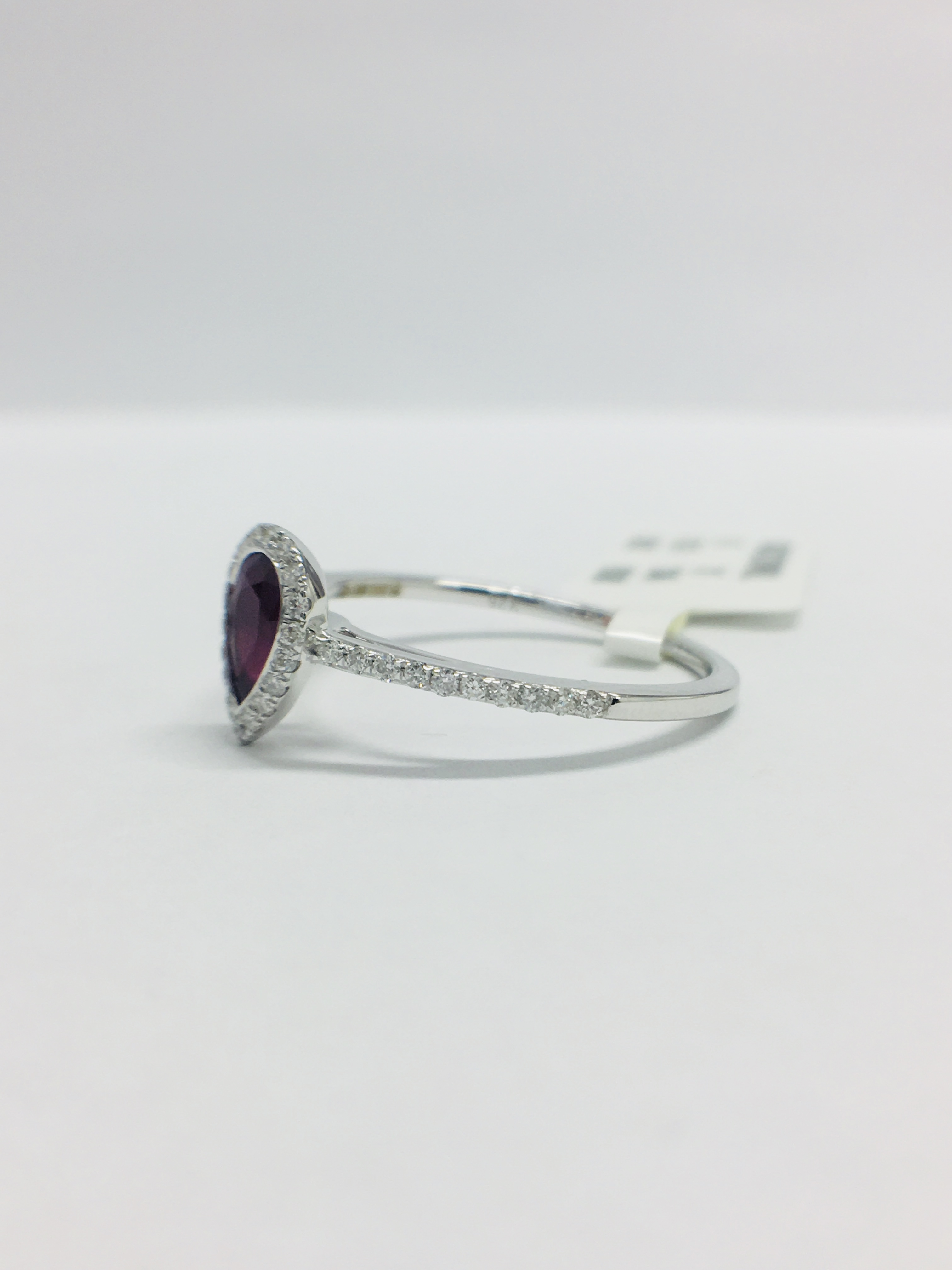 9Ct White Pearshape Ruby Diamond Ring, - Image 2 of 11