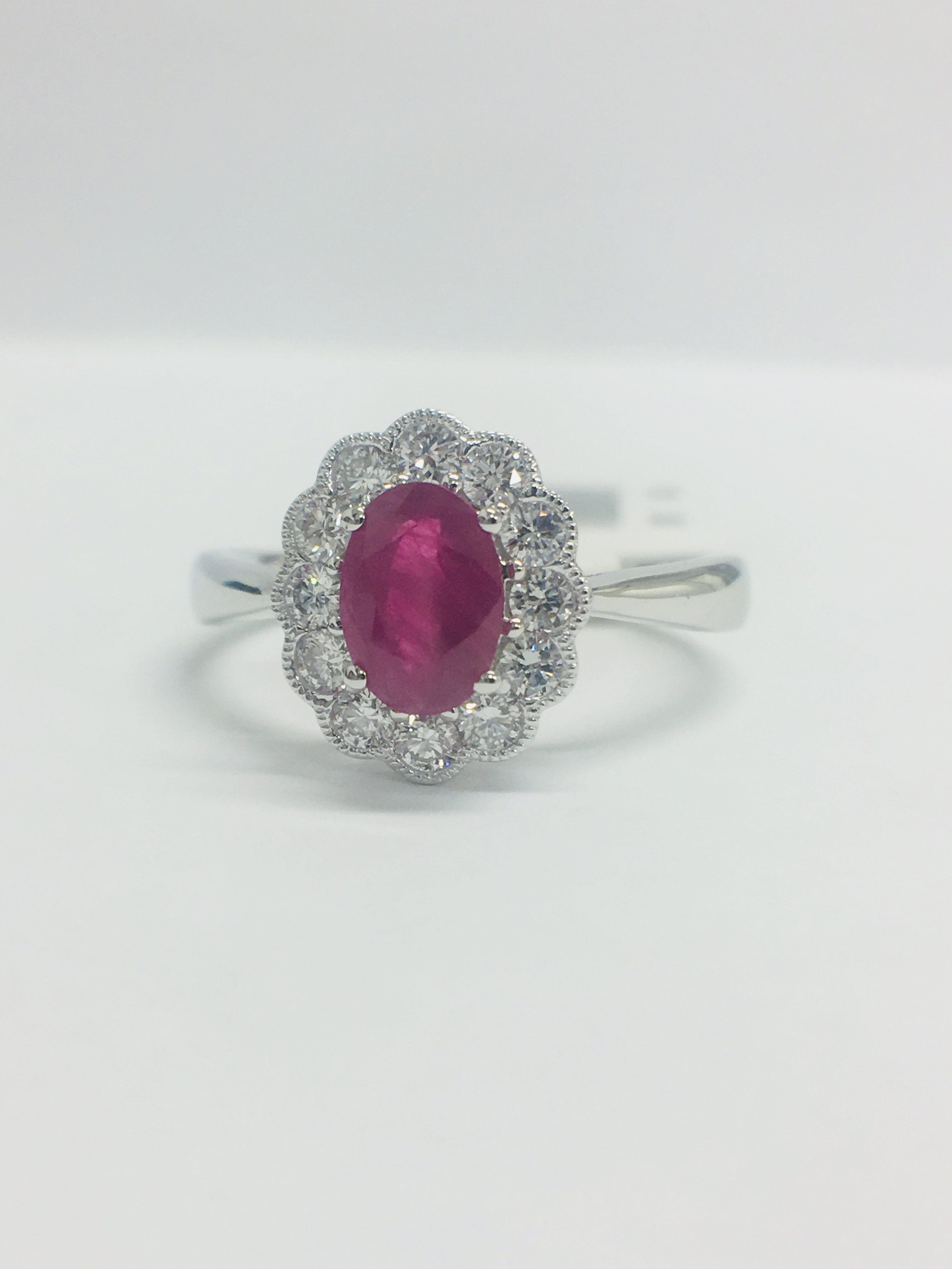 18Ct White Gold Ruby Diamond Cluster Ring, - Image 9 of 10