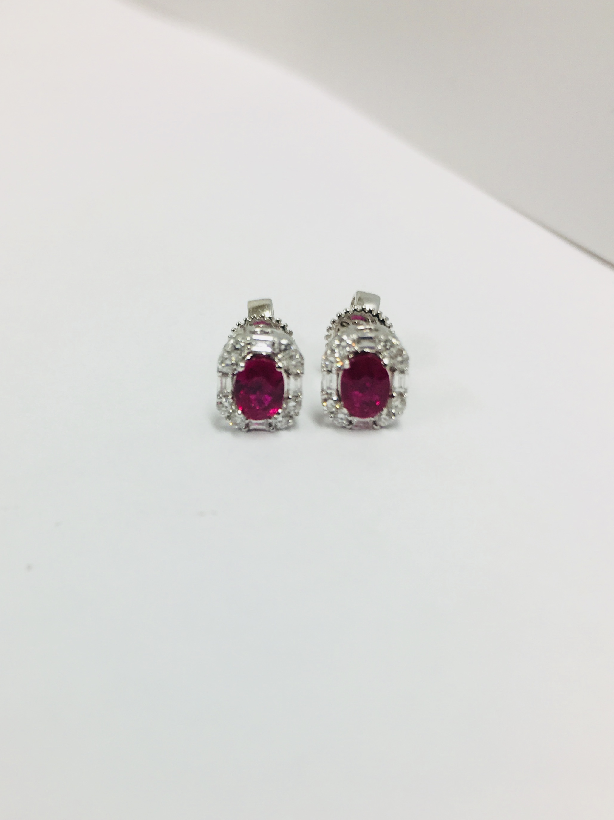 18Ct White Gold Ruby Diamond Stud Earrings, - Image 2 of 4
