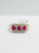 9Ct Ruby Diamond Cluster Style Ring,