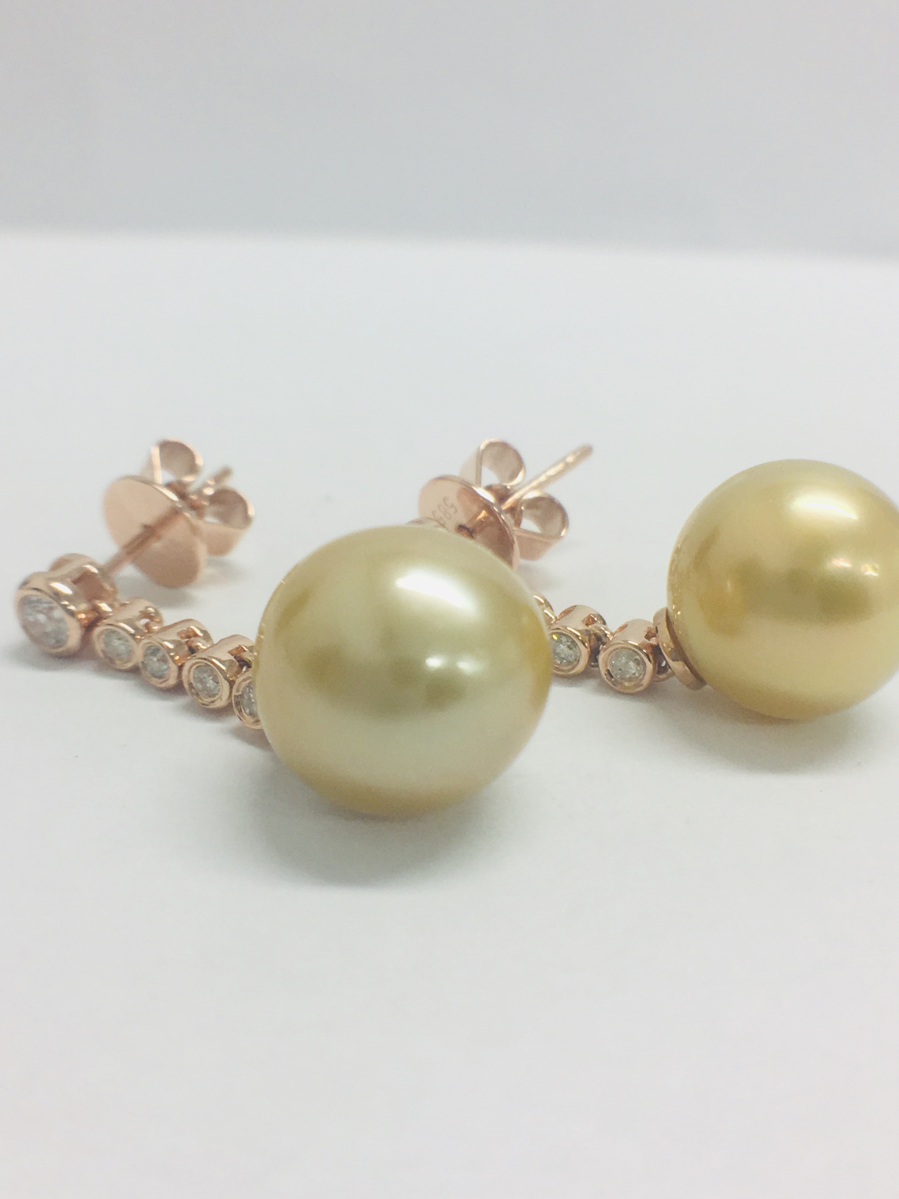 Pair 14Ct Rose Gold Pearl And Diamond Drop Earrings. - Image 3 of 8