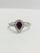 9Ct Ruby Diamond Cluster Ring Pearshape Design,