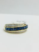 9Ct Yellow Gold Diamond Sapphire Crossover Style Ring,