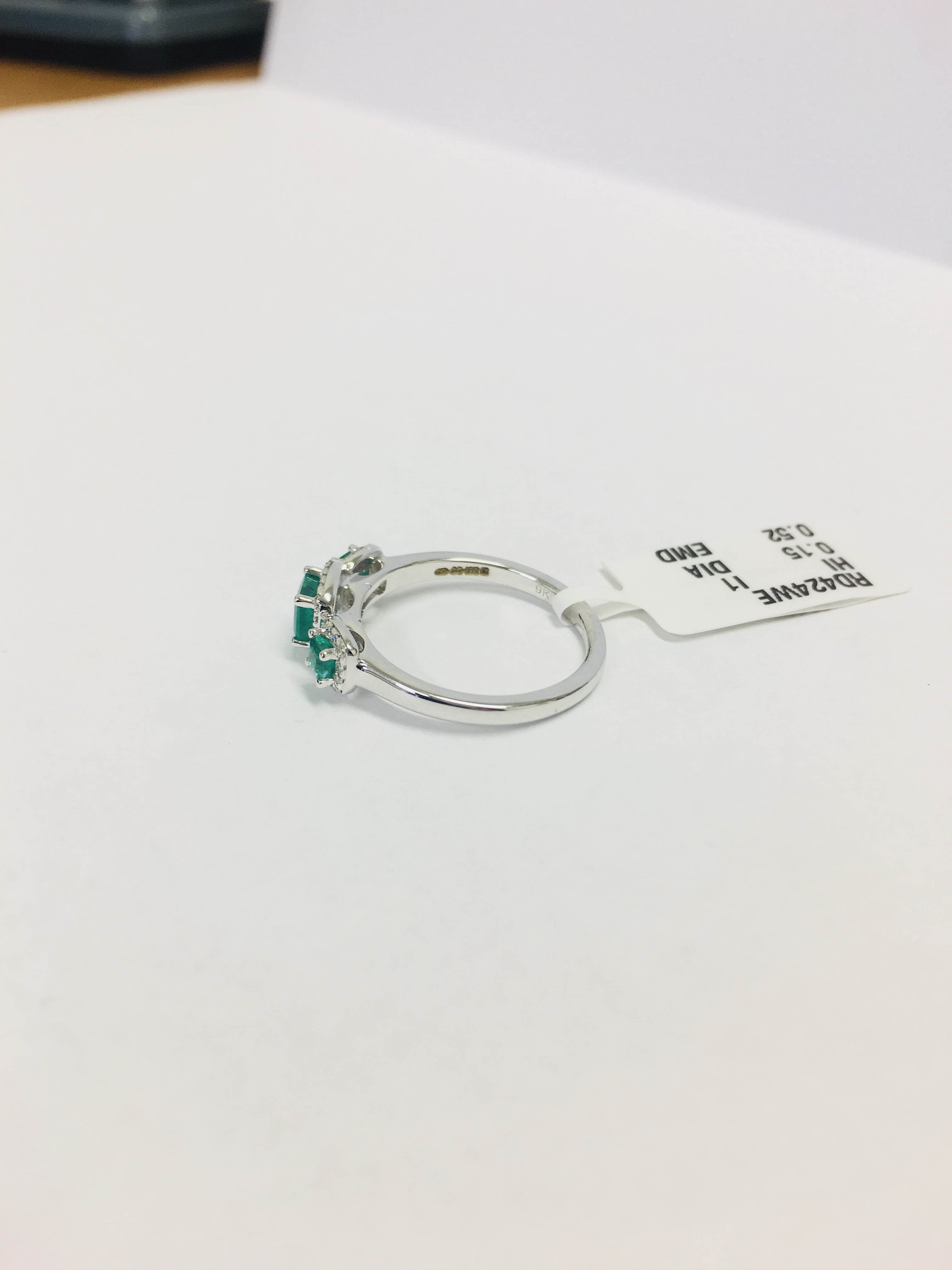 9Ct White Gold Diamond Emerald Cluster Ring, - Image 3 of 6