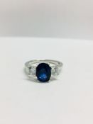 Platinum Diamond And Sapphire 3 Stone Ring,