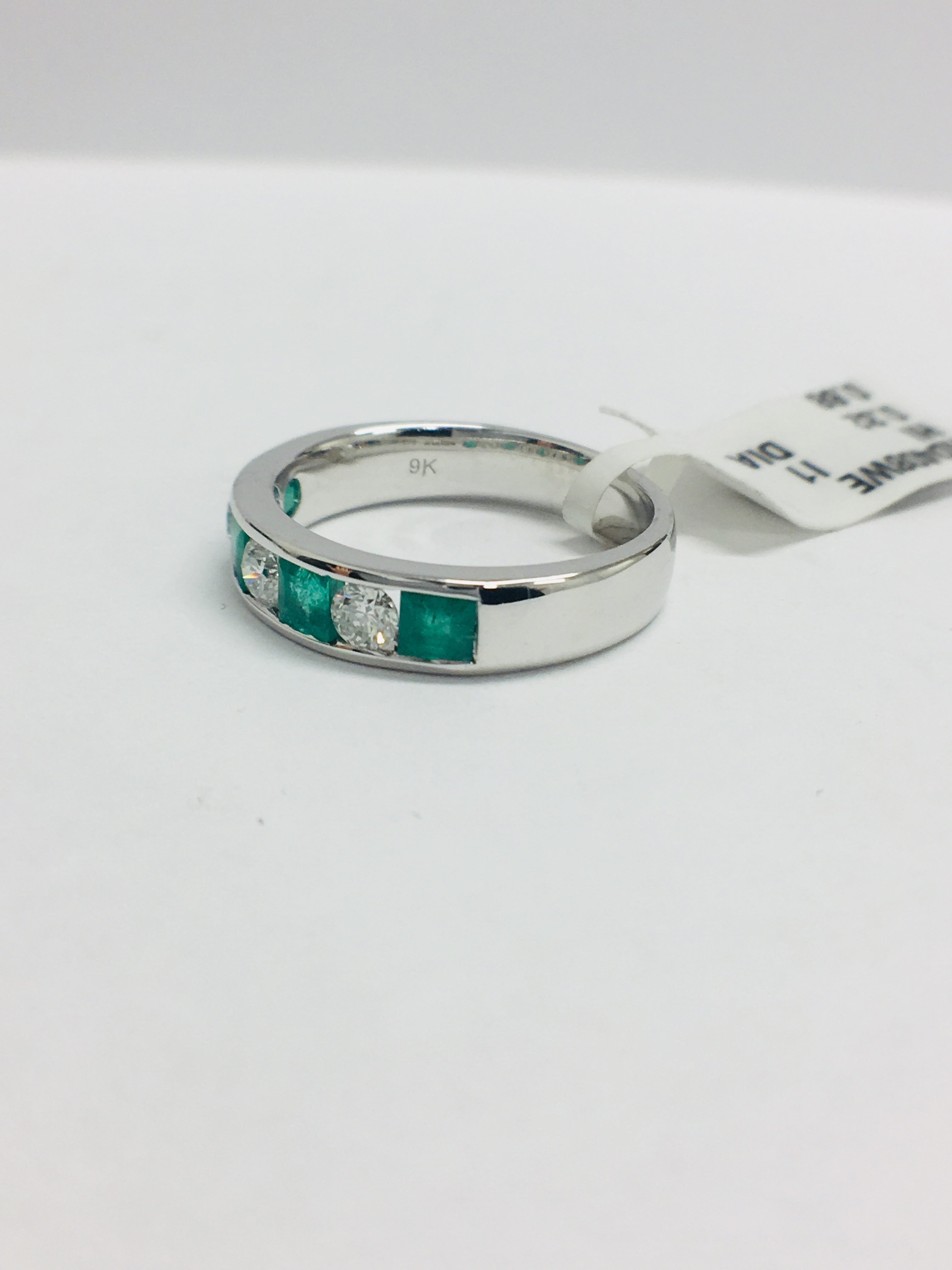 9Ct White Gold Emerald Diamond Channel Set Ring, - Image 4 of 13
