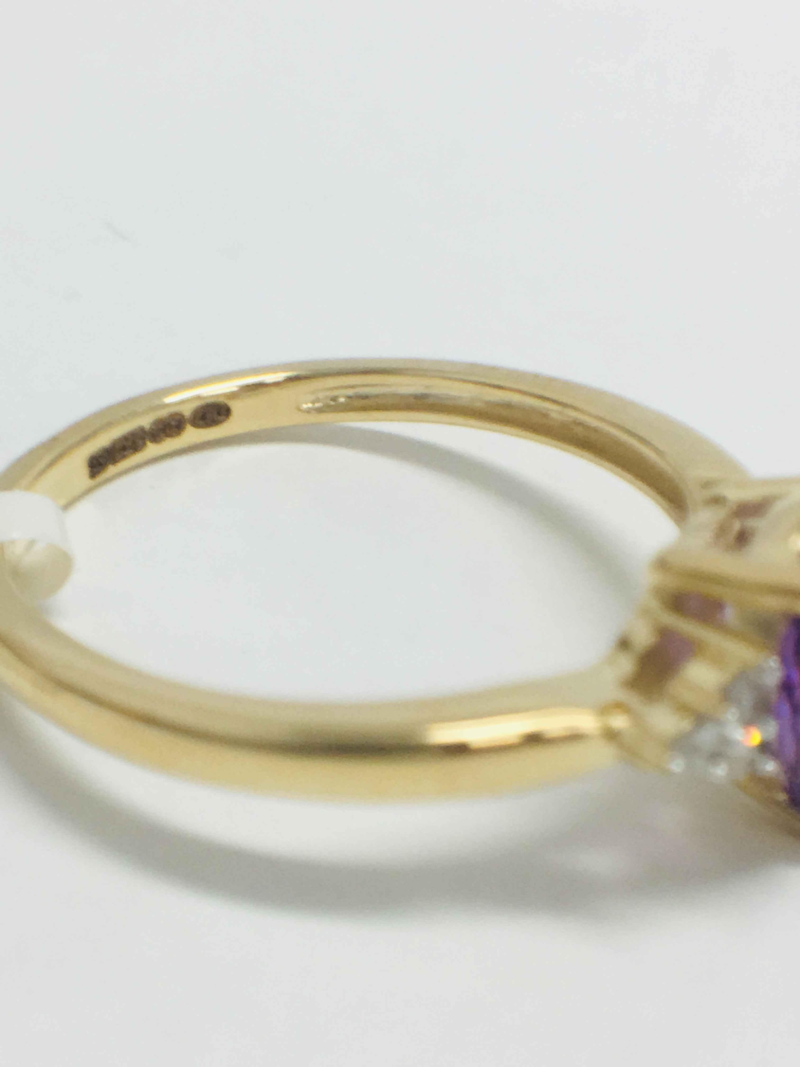 9Ct Yellow Gold Amethyst Diamond Navette Style Dress Ring, - Image 8 of 10