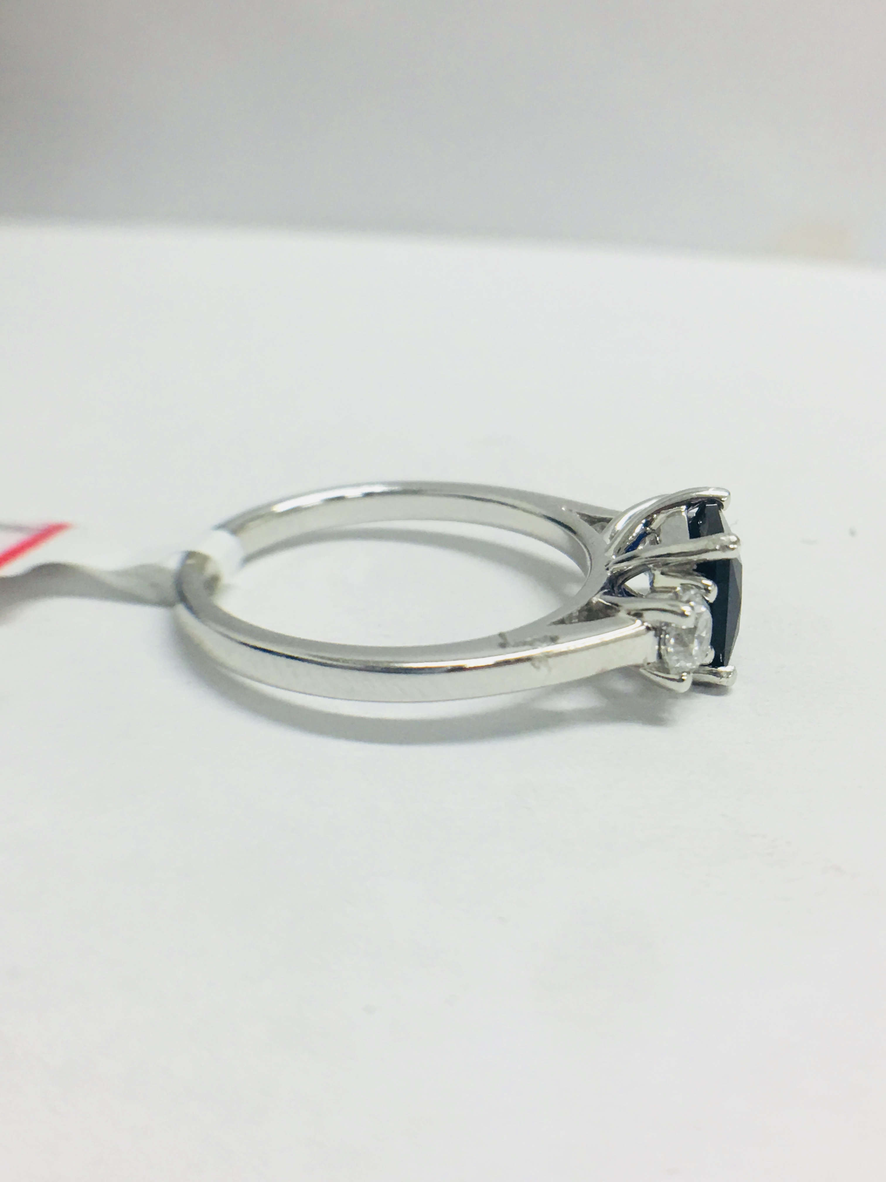 Platinum Diamond Sapphire Trilogy Ring, - Image 6 of 8