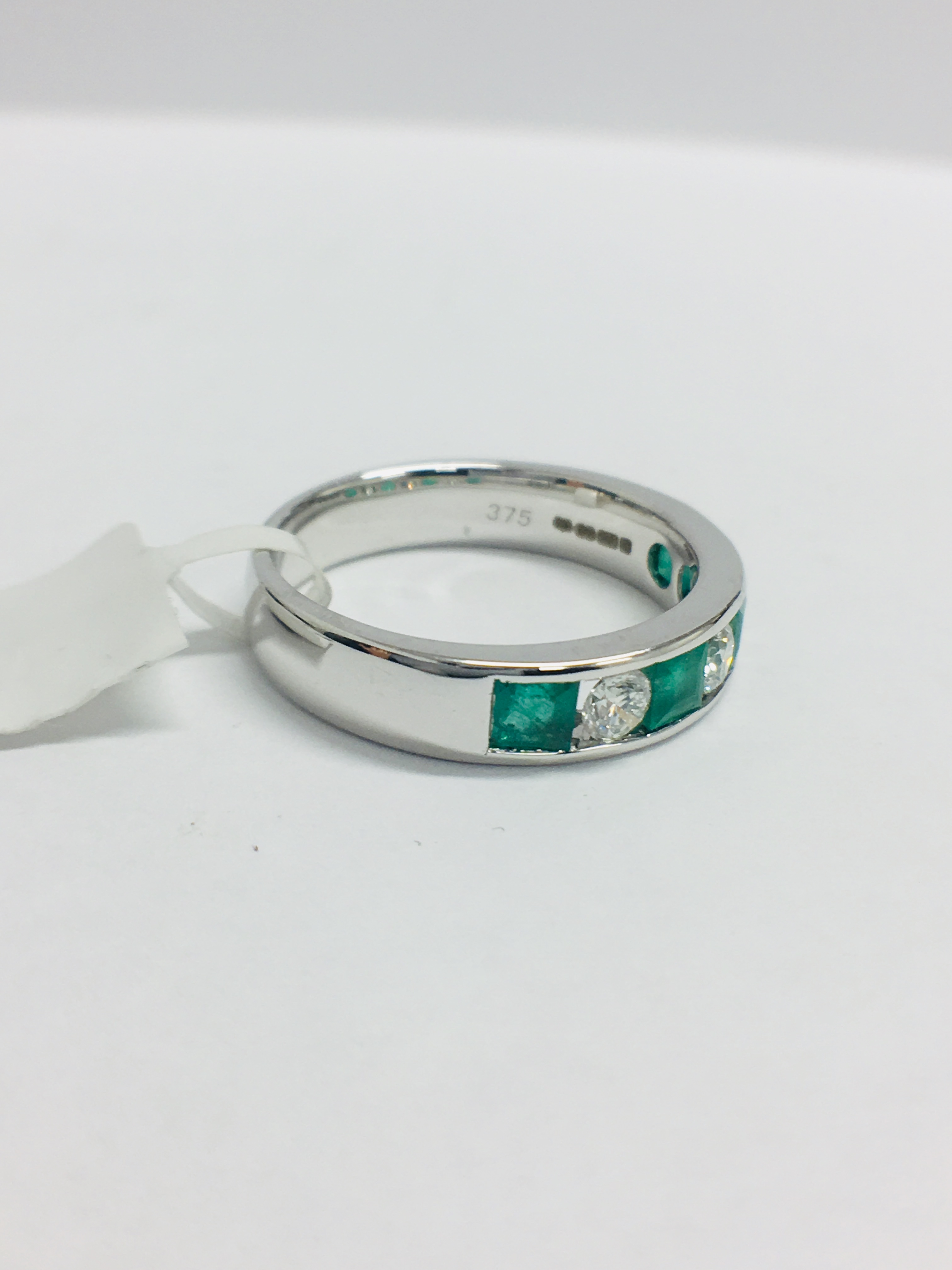 9Ct White Gold Emerald Diamond Channel Set Ring, - Image 9 of 13