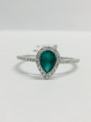 9Ct White Pearshape Emerald Diamond Ring,