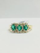 9Ct Emerald Diamond Cluster Style Ring,