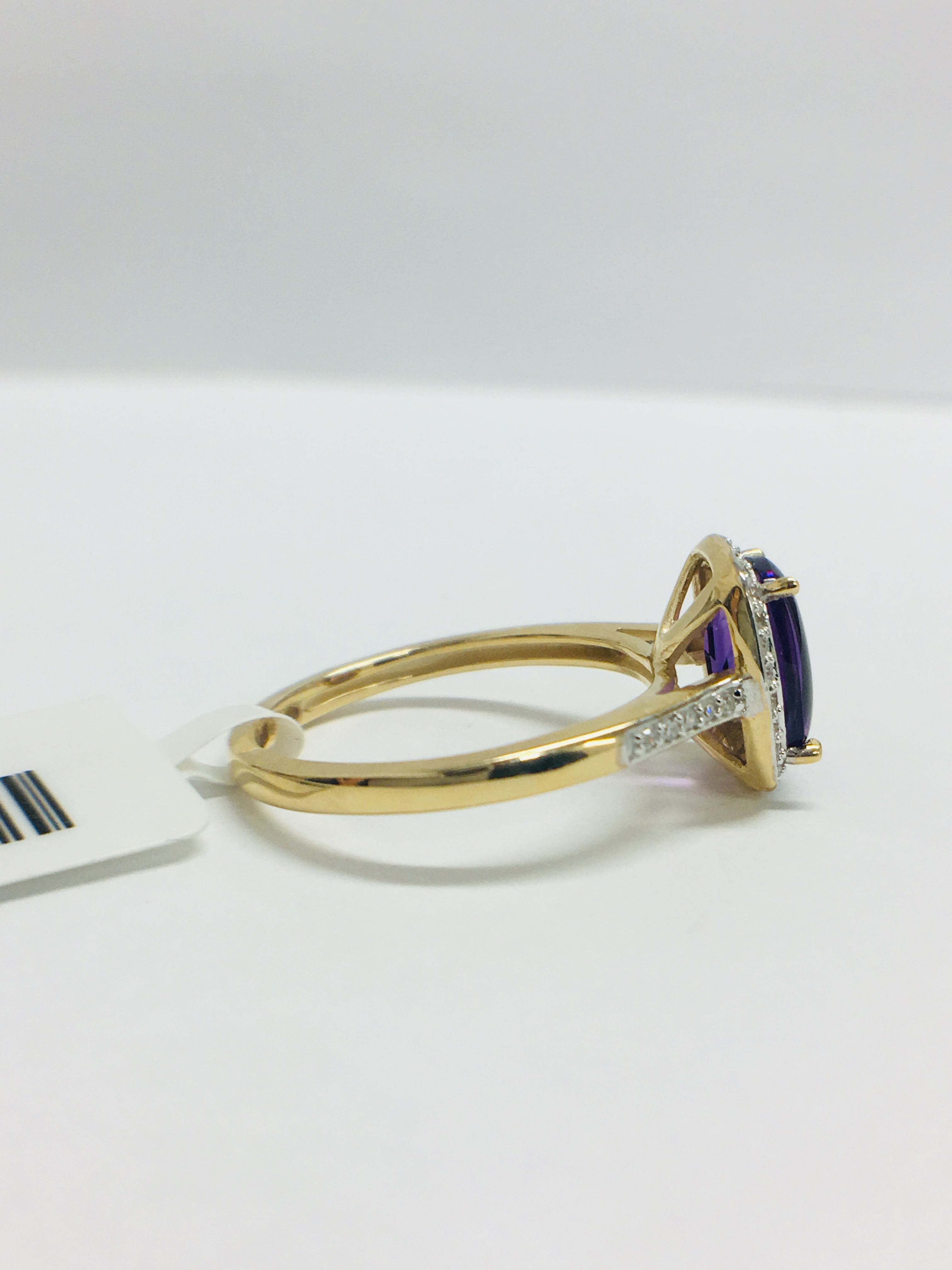 9ct yellow gold Amethyst and diamond ring - Image 7 of 11