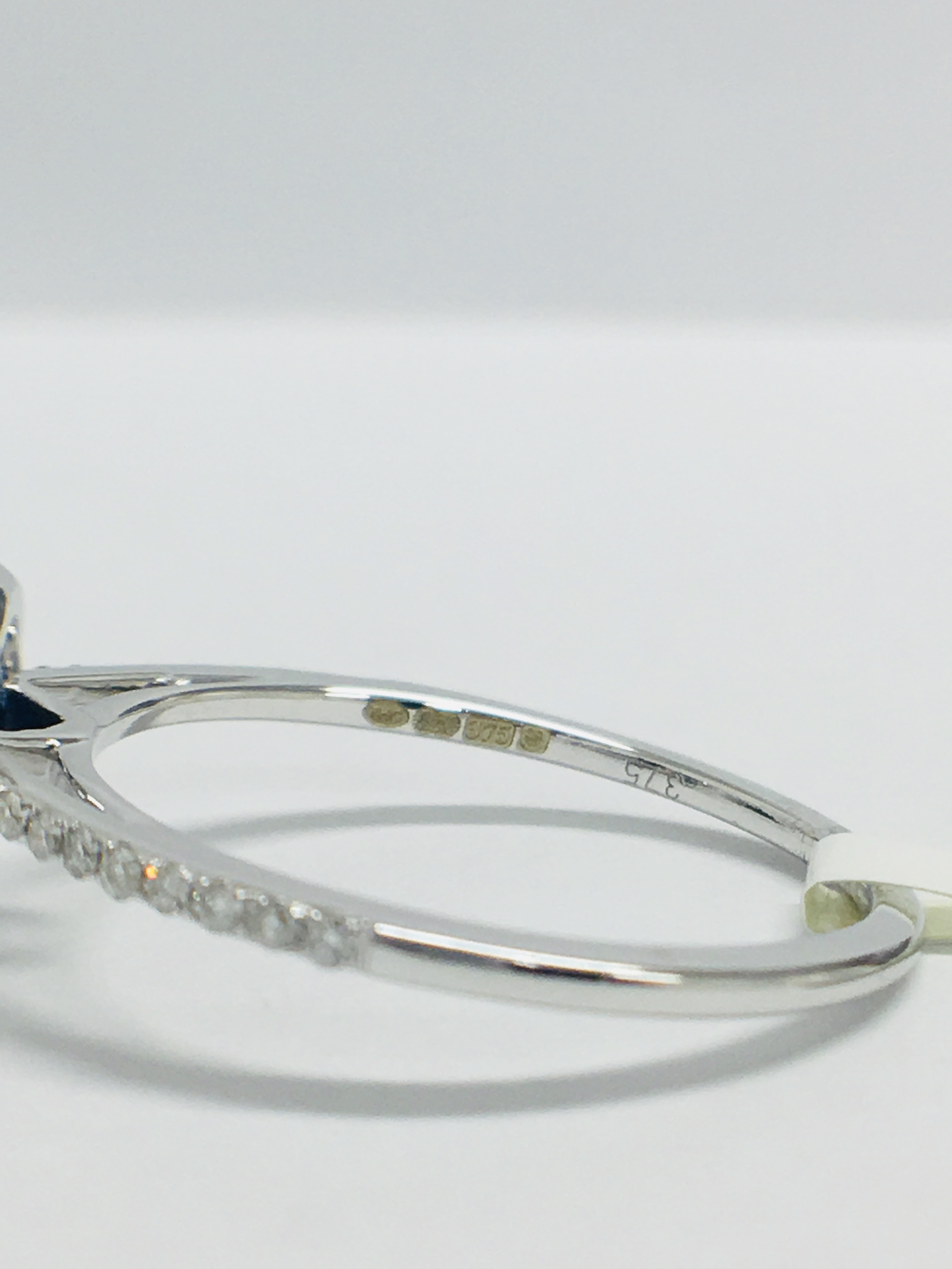 9Ct White Pearshape Sapphire Diamond Ring, - Image 4 of 10