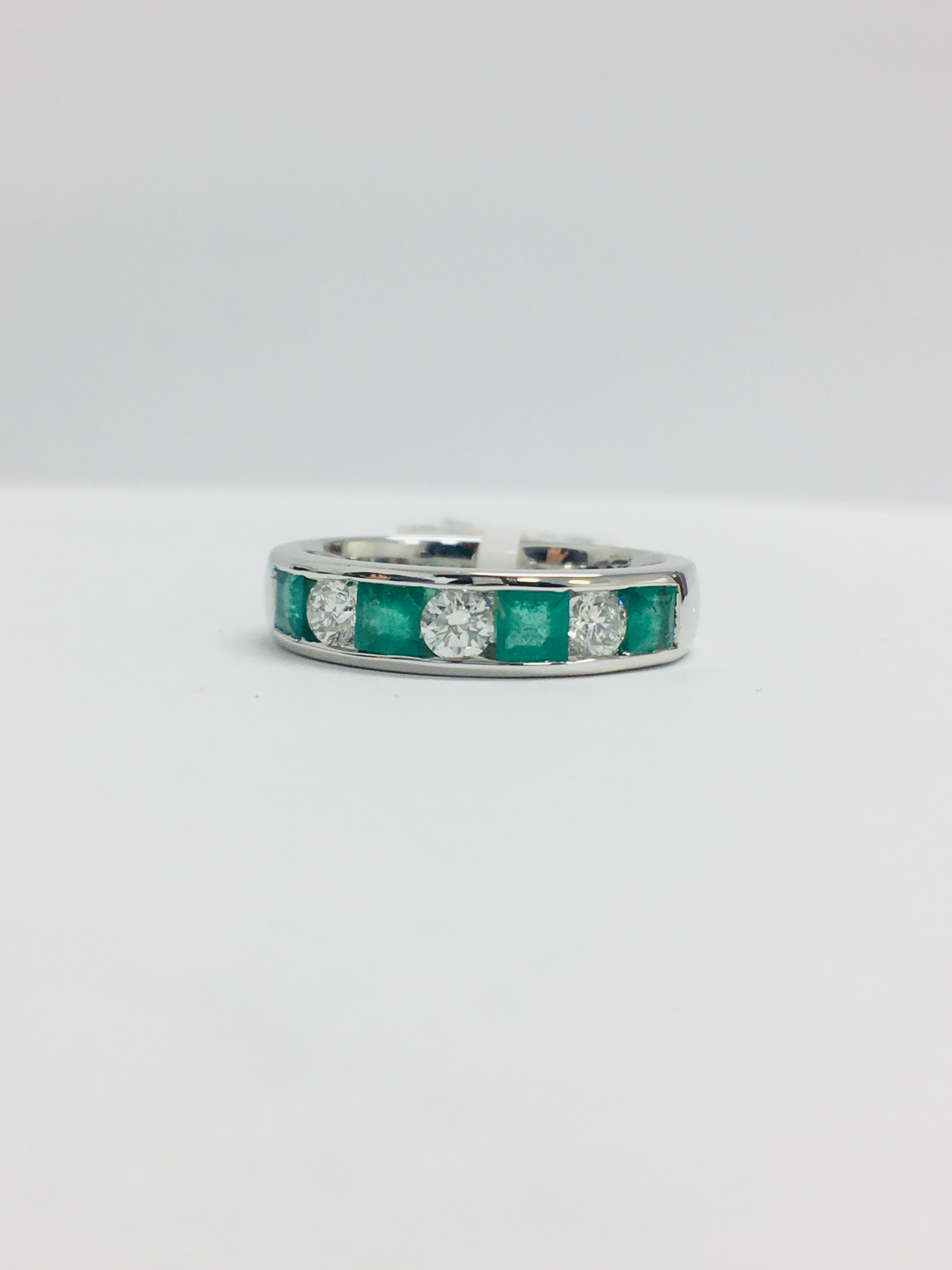 9Ct White Gold Emerald Diamond Channel Set Ring,