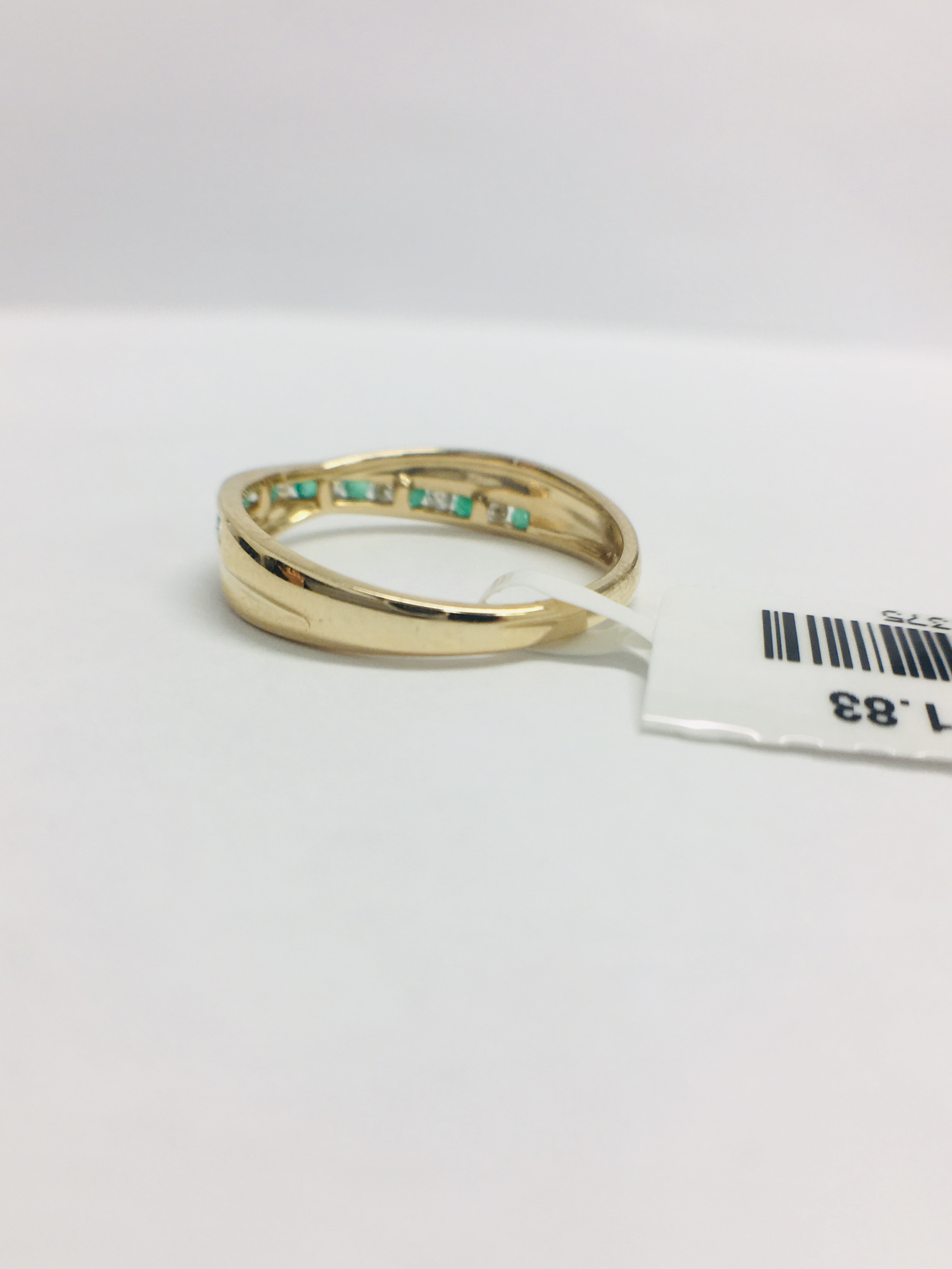 9Ct Yellow Gold Emerald Diamond Crossover Band Ring, - Image 5 of 11