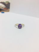 9Ct White Gold Amethyst Diamond Dress Ring,