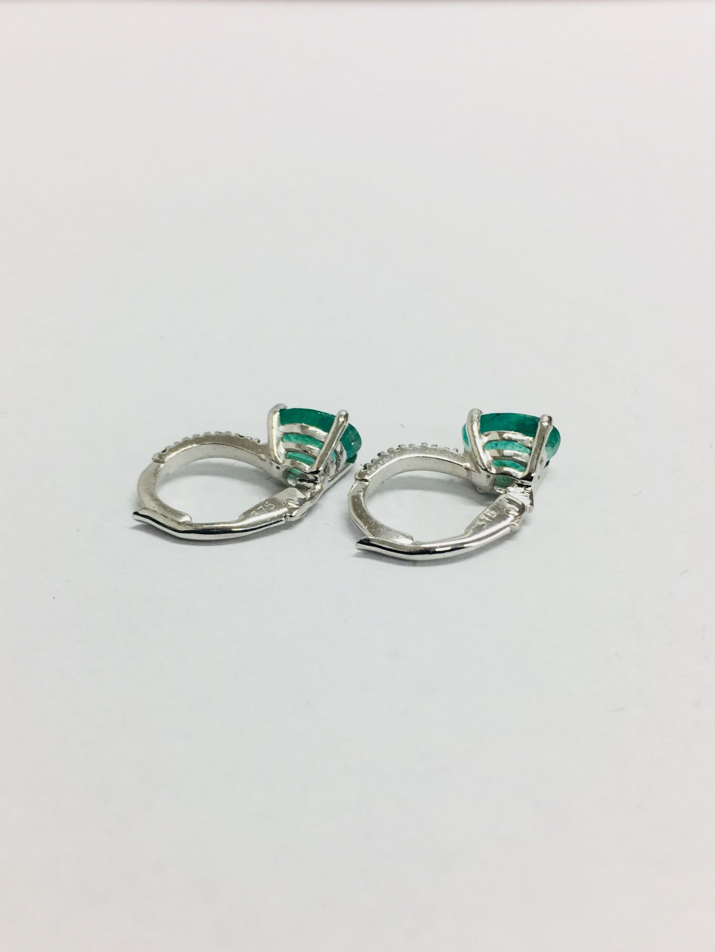 1.60Ct Emerald And Diamond Hoop Style Earrings. - Image 4 of 5