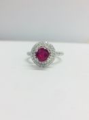 Platinum Ruby Diamond Double Halo Dress Ring,