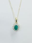 9K Emerald Diamond Cluster Pendant,