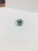 9Ct Aquamarine Diamond Cluster Ring,