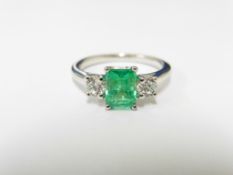 Platinum Emerald Diamond Trilogy Ring,