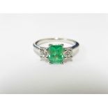 Platinum Emerald Diamond Trilogy Ring,