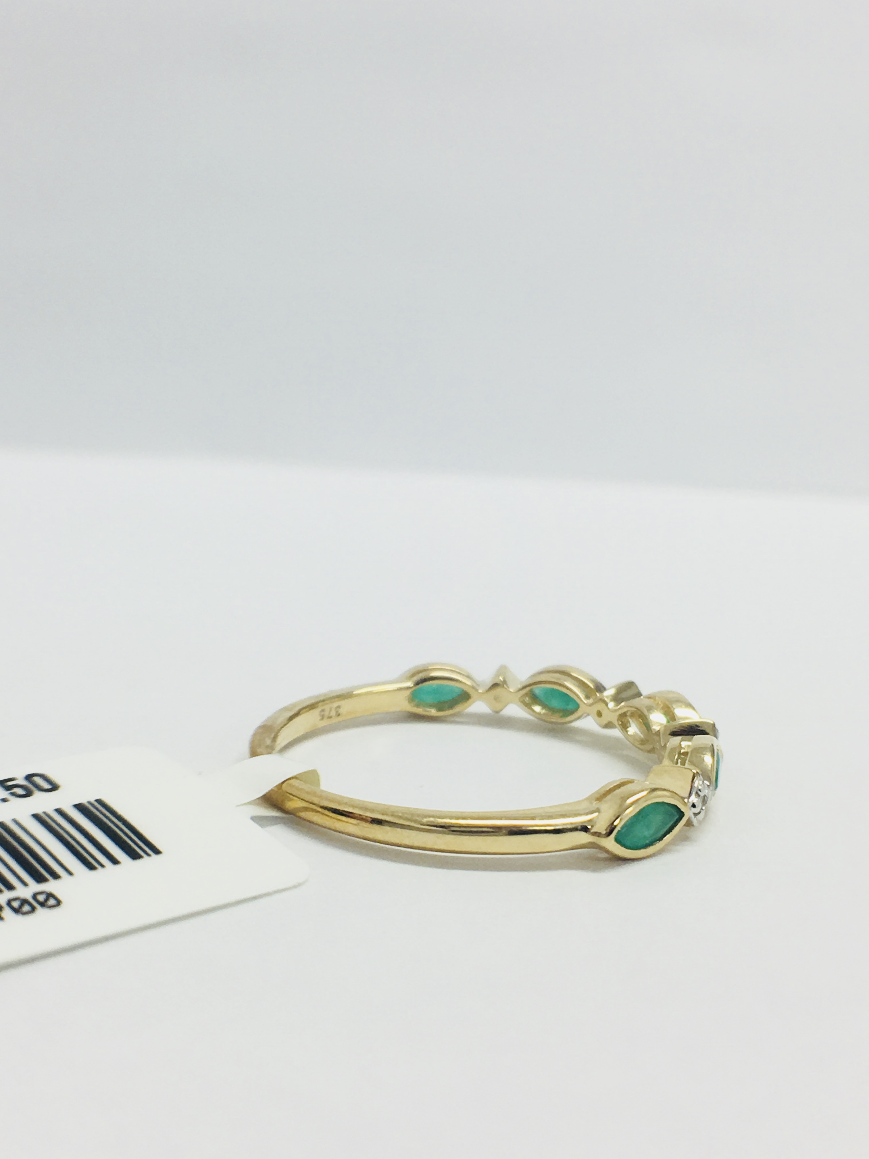 9Ct Yellow Gold Emerald Diamond Band Ring, - Image 6 of 9