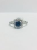 9Ct White Gold Sapphire Diamond Cluster Ring,