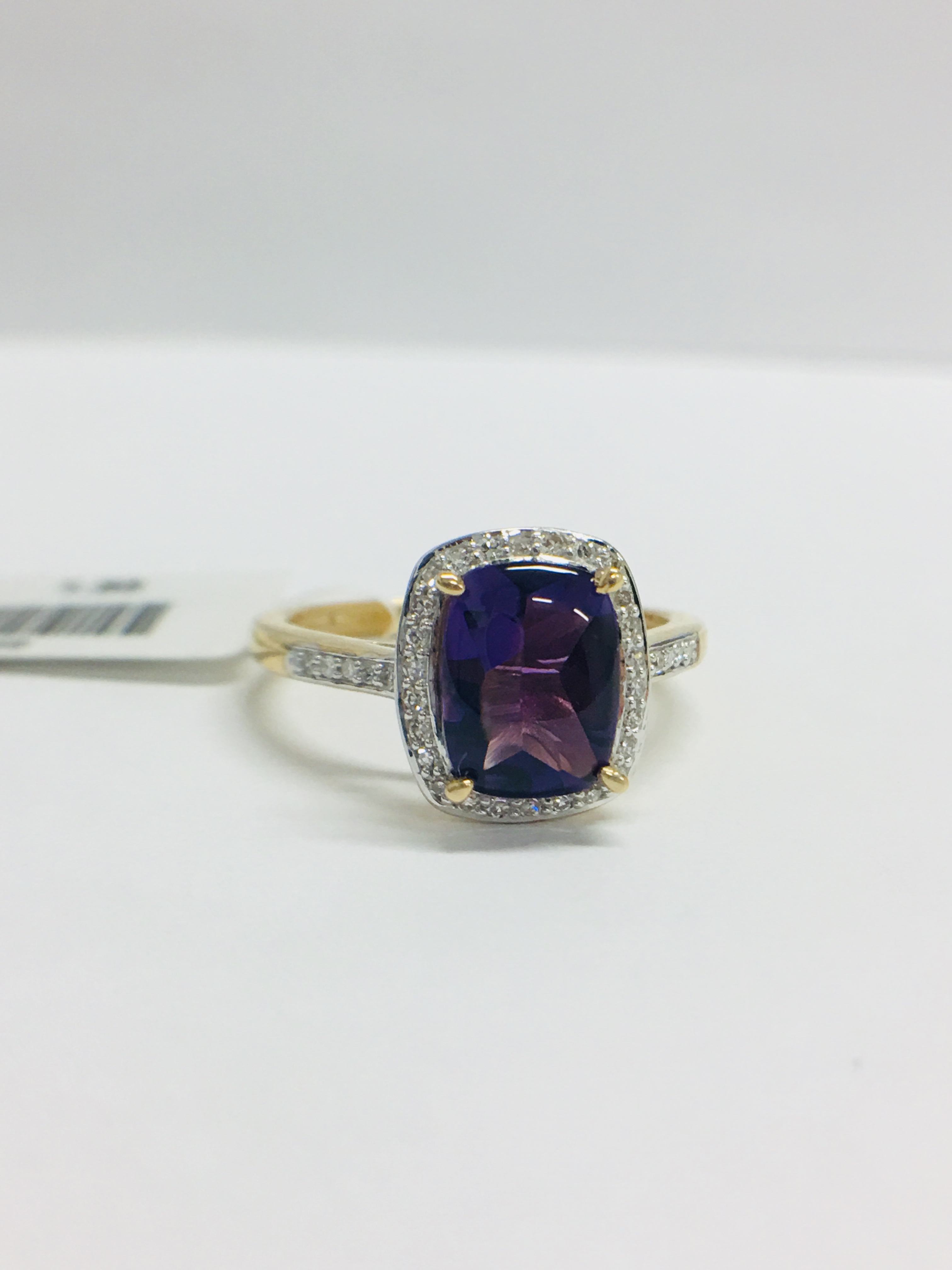9ct yellow gold Amethyst and diamond ring - Image 10 of 11