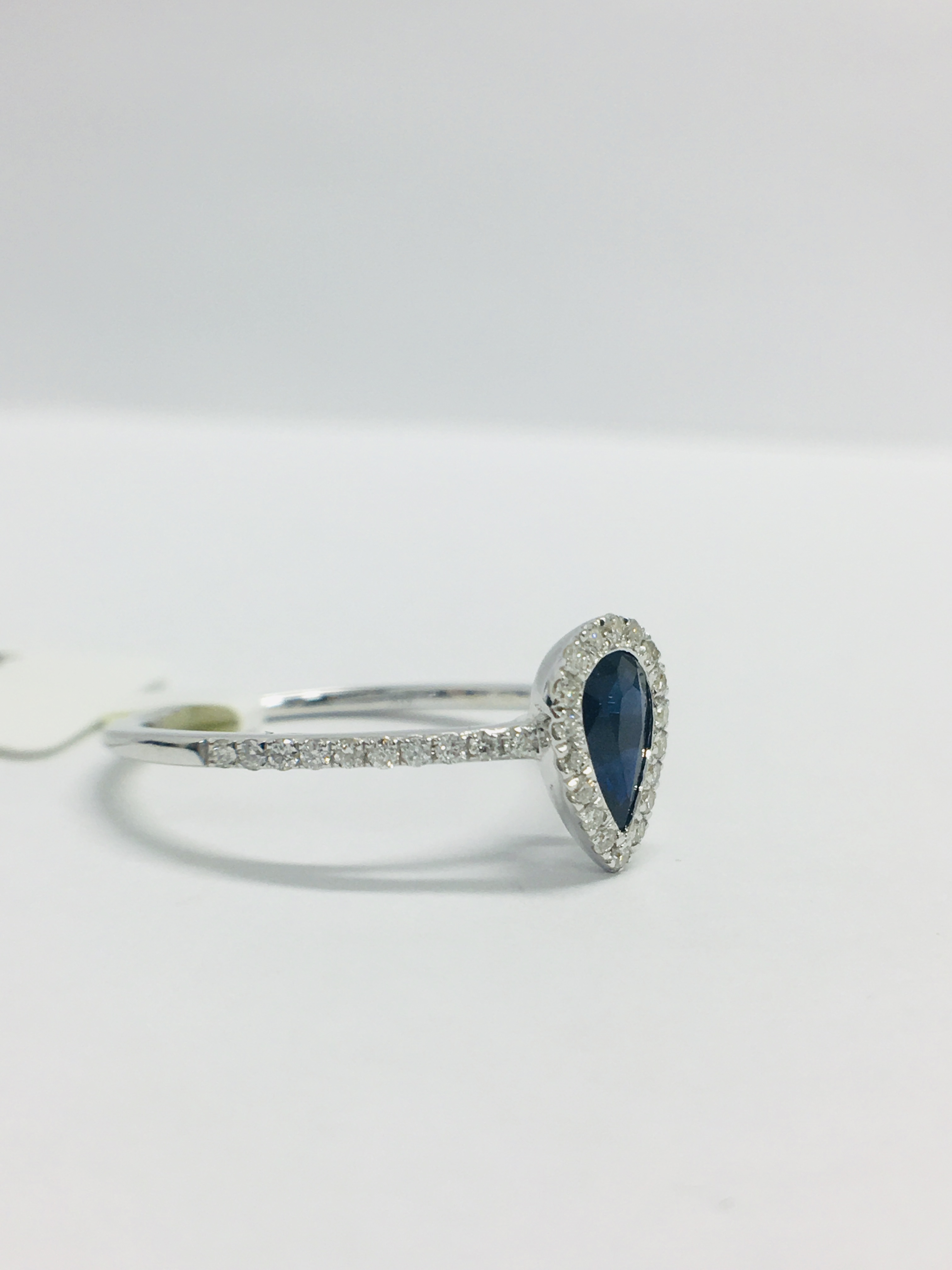 9Ct White Pearshape Sapphire Diamond Ring, - Image 8 of 10
