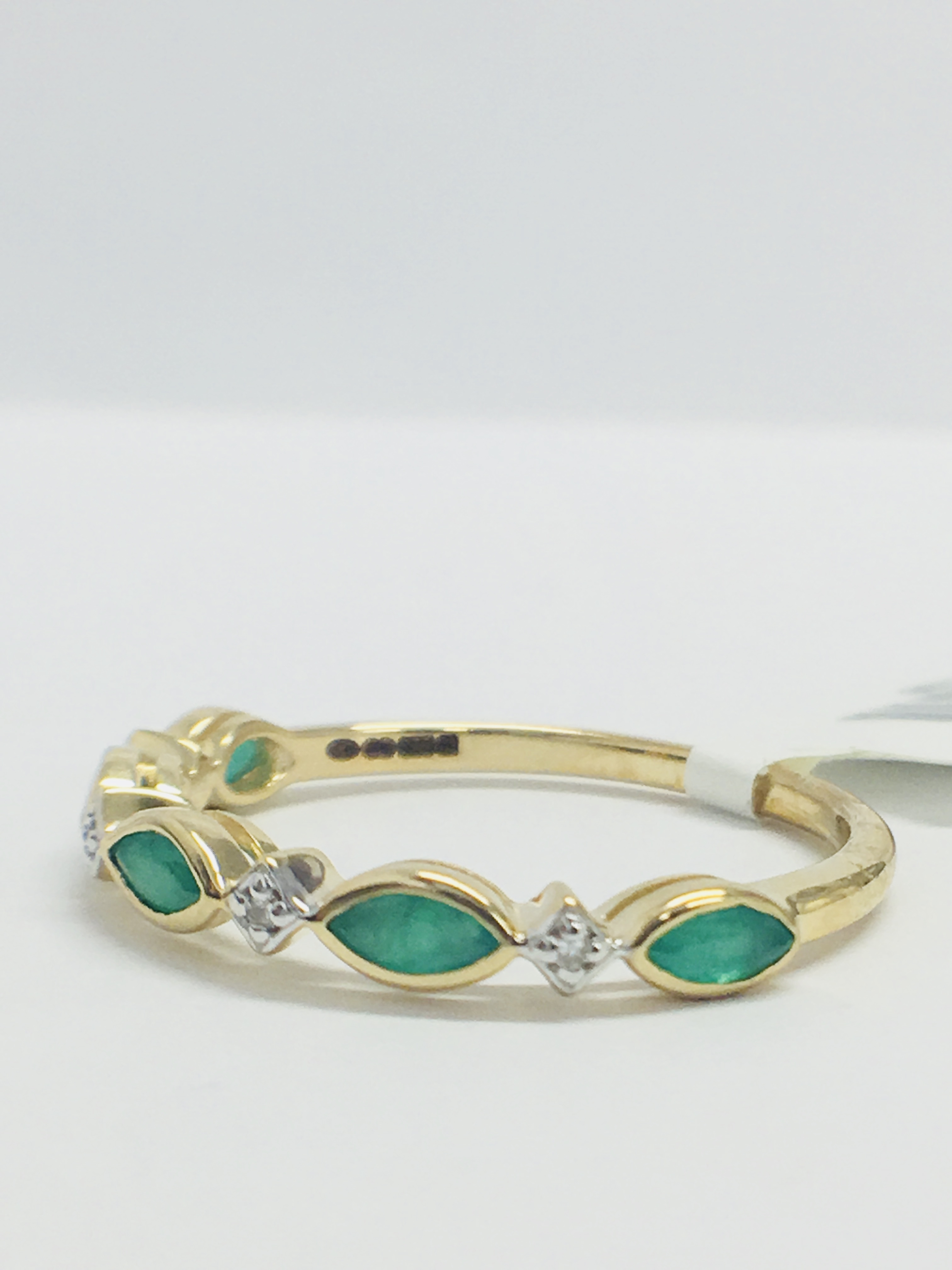 9Ct Yellow Gold Emerald Diamond Band Ring, - Image 3 of 9