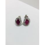 9Ct White Gold Ruby Diamond Earrings ,